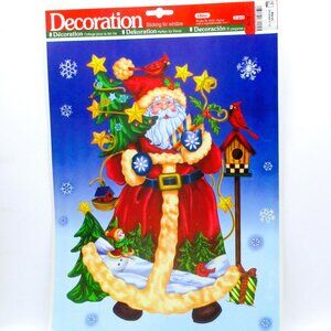 Vtg New Decoration Christmas Window Glitter Clings Set Of 3 Santa Festive Design